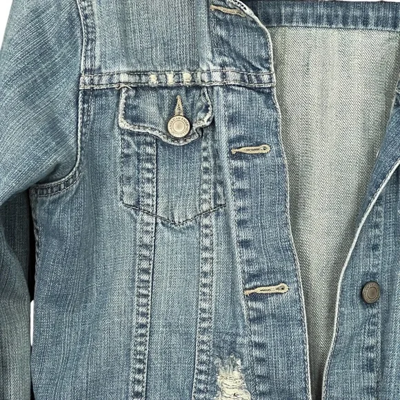 AMERICAN EAGLE Denim Distressed Jacket Jean Jacket Women’s Size Medium FAST SHIP - Picture 3 of 9